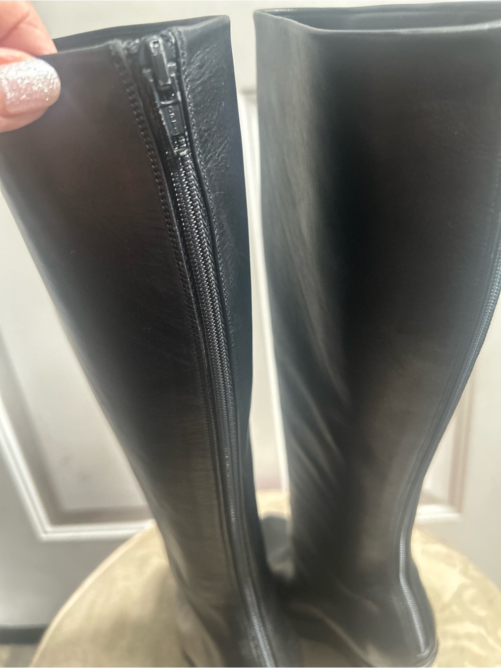 Christian Loubotin Black Tall Smooth chunky wedge platform Leather boots Sz 38 - Picture 6 of 15